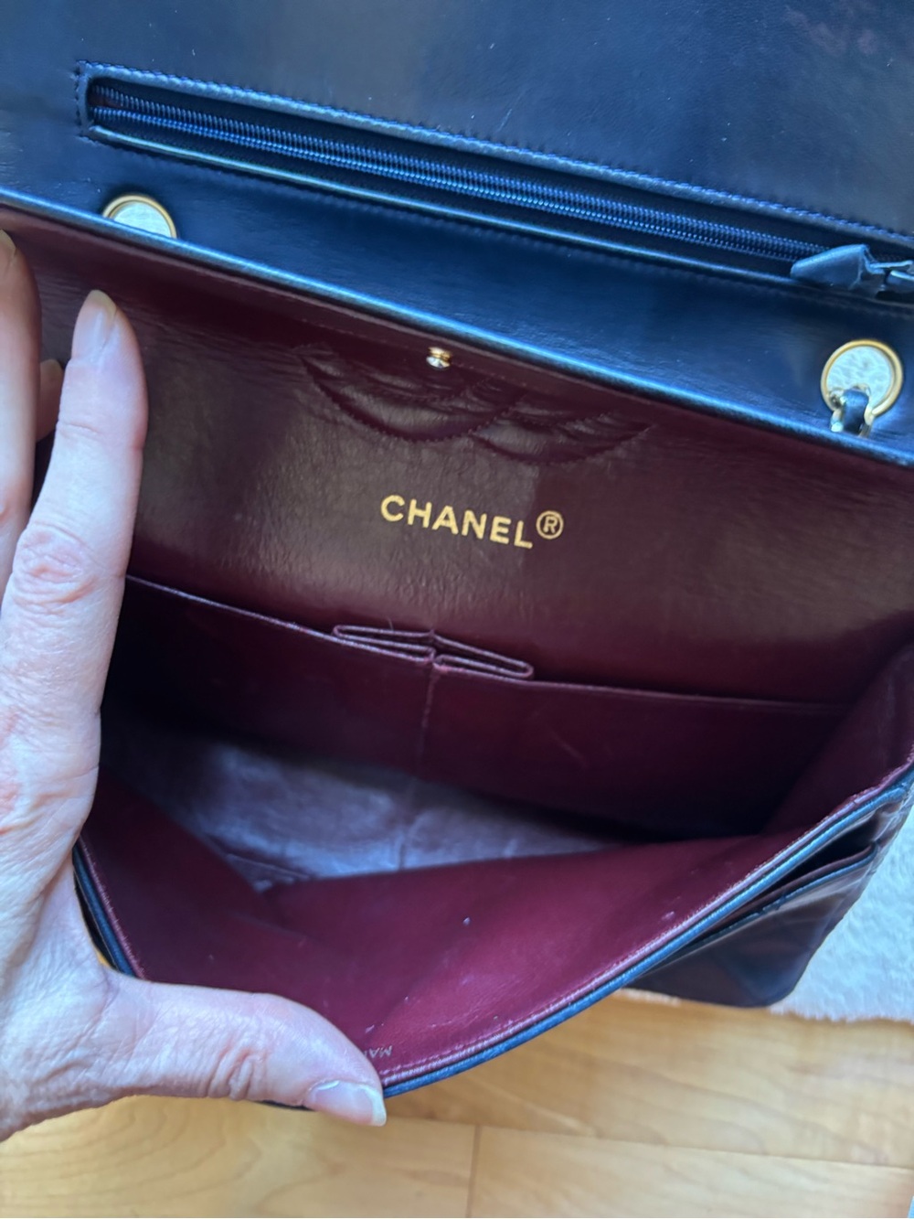 CHANEL Double Flap Black Quilted Shoulder Bag with Gold Chain & CC Lock - Picture 7 of 16